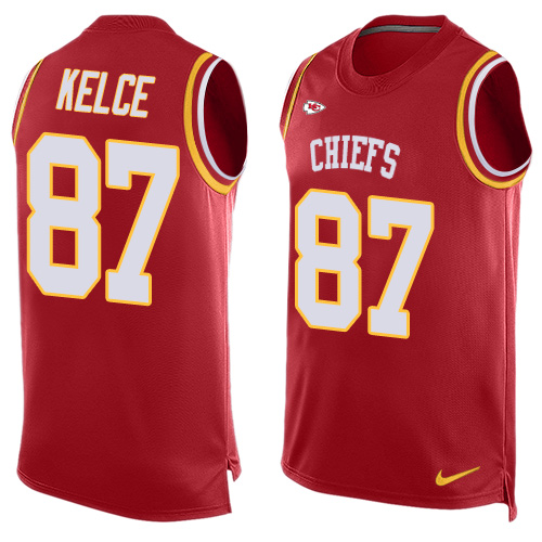 Men's Limited Travis Kelce Nike Jersey Red - #87 Player Name & Number Tank Top NFL Kansas City Chiefs